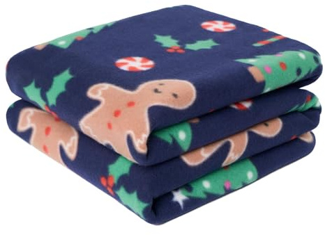 OHS Christmas Blanket Navy Throw for Sofa, Soft Warm Gingerbread Man Polar Fleece Blanket for Bed Armchair Xmas Decorations Kids Rooms Sleepover Christmas Throw Gifts Boys Girl, 120 x 150cm