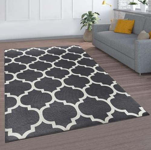 MOONLIGHT20015 Rugs Living Room Large 200x290 cm – Trellis Style Grey Area Rugs for Bedroom – Non Slip Modern Printed Carpet For Lounge Dining Room, Ava Grey