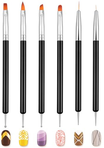 Lot de 6 pinceaux à pointiller pour nail art - Pinceaux à ongles - Outils de nail art - Outils de pointillage en acrylique - Double extrémité - Pinceaux pour nail art professionnel - Kit d'outils de