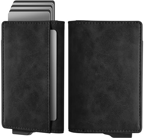 Navaris Porte Carte Homme Femme - Porte Carte Bancaire Cartes de Credit Rigide Compact et Sécurisé en Similicuir - Porte-Cartes de Crédit Portefeuille RFID Jusqu'à 10 Cartes