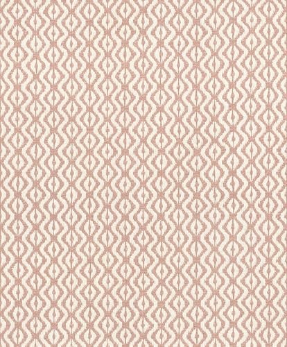 Rasch Beachhouse 410662 - Papel pintado (fieltro), diseño mediterráneo de Ikat en color rosa y blanco con aspecto textil