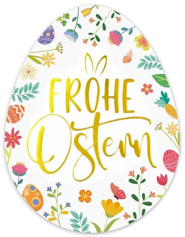 MEJOSER 60 Stk Ostereier Aufkleber Ostern Ostersticker Goldfolie 6x4.5cm Frohe Ostern Sticker Selbstklebend Osteraufkleber Etiketten Blumen Osterdeko Geschenke Osterkarte Umschlag Basteln