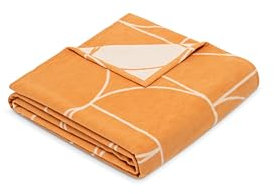 Ibena Decke 140x200 cm - Bio Baumwolldecke, Made in Germany, warm & weich, Kuscheldecke orange weiß mit Muster