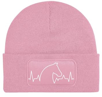 NIMAMA Kinder Mütze Beanie Heartbeat Pferd Wintermütze Statement Spruch Print Geschenk Unisex Strickmütze für Jungen und Mädchen
