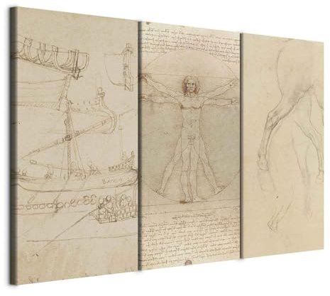 murando - Wandbilder Set 3 tlg Wanddeko Collage 3er 135x90 cm (je 45x90 cm) – Leinwandbild Wohnzimmer - Vinci Sketch Eine Komposition aus Gemälden auf beigem Papier Leonard l-G-10417-b-a