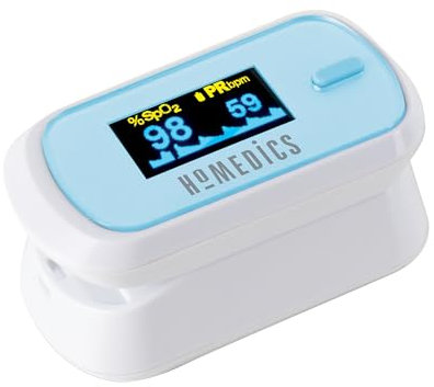 HoMedics Oxymètre de pouls au doigt - Moniteur d'oxygène sanguin, Cardiofréquencemètre pour adultes et enfants, Moniteurs de saturation en oxygène avec écran OLED, Oxymètres de pouls précis