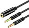 OOYES 2 in 1 Headphone Mic Splitters Cable,3.5mm Jack Audio Mic Braided Adapter Aux Female to 2 Male PC Headset Microphone Cable,3.5mm Jack Audio Mic Adapter cable Gaming Headset, Earphone, Desktop