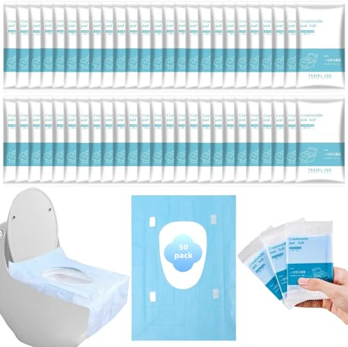 KLLJ Copriwater USA e Getta,50pcs Copertura Igienica Monouso per WC,Copri WC Monouso da Viaggio Senza Uso di Carta Igienica,Portatili Copriwater USA e Getta,Copriwater USA e Getta in Plastica