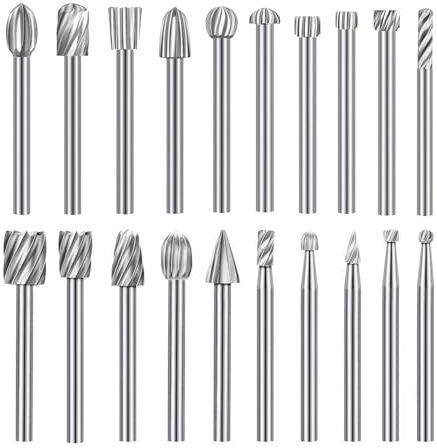 Juego de 20 fresas rotativas HSS, juego de taladros, accesorios de herramientas rotativas, para tallar madera para herramientas rotativas, bricolaje, carpintería, tallar, grabar, taladrar (3 mm)