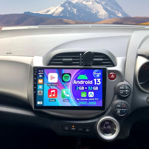 Android 13 Car Stereo for Honda JAZZ FIT 2007-2013 Carplay Android Auto, 2Din Car Radio Player with 10 inch Touchscreen Bluetooth EQ Sat Nav WIFI RDS SWC Split Screen Backup Camera Mic, 2+32G