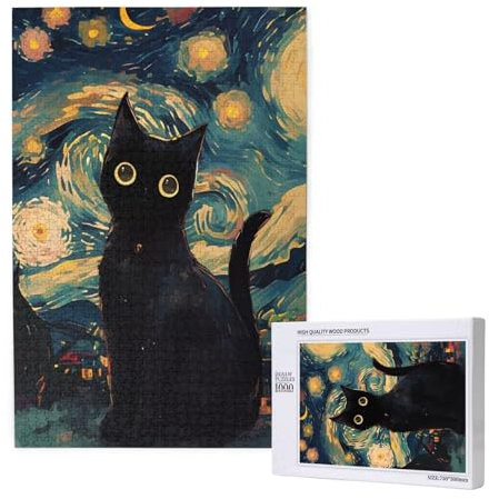 Puzzle Katze Puzzle 300 Teile Sternenhimmel Holzpuzzle Erwachsene mit Schachtel und Poster, Schwieriges - Unterhaltsames - Herausforderndes - Geeignet für Anfänger, Geschenke für Männer/Frauen 2T-1780