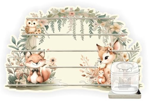 Farbklecks-Collection Tonie Regal Blumenbogentiere, Standard Set | Wandregal für bis zu 65 Hörfiguren, mit speziellem Ablagefach kompatibel mit Toniebox 2, handgefertigt in Deutschland