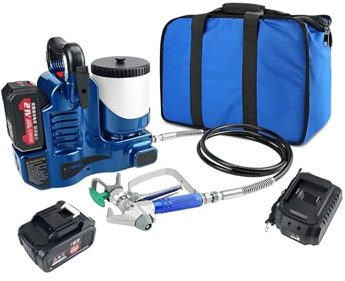 FANGQMM Pulverizador de Pintura Electrico 1,2 litros Airless pulverizador de Pintura para Pinturas de Pared, esmaltes, Barnices, con batería de Litio de 21 V, 6 velocidades Ajustables