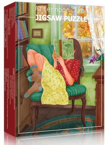 HUADADA 500 Teile Puzzle Lesende Frau | 49x35 cm | Inkl. 1:1 Poster | Graukarton | Augenschonend