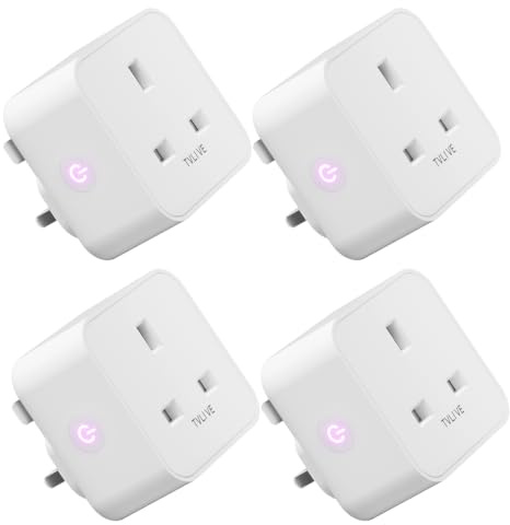 Smart Plug, TVLIVE 4 Pack Smart Plugs Work that with Alexa (Echo/Echo Dot), Google Home Voice Control, Energy Monitoring, Remote Control, Timer & Schedule Function, Device Sharing, Wifi Plug Socket UK