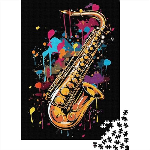1000 Pièces Mini Puzzle pour Adultes Saxophone Peinture Musique Idée Cadeau | 38x26cm Papier Amateurs De Puzzles Détente Mentale Puzzle Assemblage Cadeau Anniversaire Décoration Maison