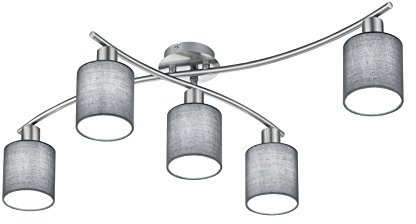 Trio Leuchten Deckenleuchte Garda 605400511, Nickel matt, E14, Stoffschirm Grau, 44.2 x 75 x 22 cm