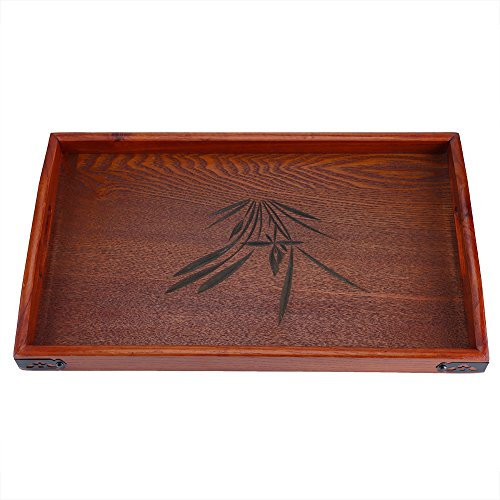 Plateau de Service en Bois Massif Rectangulaire Plateau de Service D'eau Boissons Plateau Petit Déjeuner Plateau de Service à Thé avec Poignée