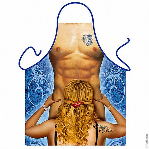 ITATI Sexy Herrenschürze, Grillschürze, schmutzabweisend, blondes Modell, 75 x 58 cm