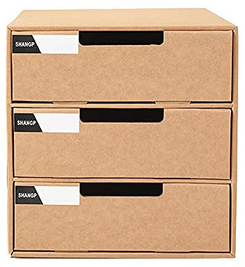 2 Pack Kraft paper Drawer Storage Box, DIY Desktop Multi-layer A4 File Organiser for Home Office (3 Layer)