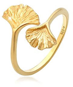 Elli Ring Damen Gingko Blatt Offen Trend in 925 Sterling Silber Vergoldet