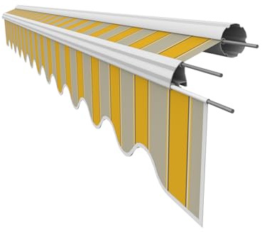 VANA Markisenstoff mit Volant für 5 x 3,5 m Markisen-Ersatzstoff Markisentuch Bespannung Markisenbespannung Sonnenschutz fertig genäht Maß Tuch 4,85 x 3,5 m Volant 4,85 x 0,21 m Design SPD025