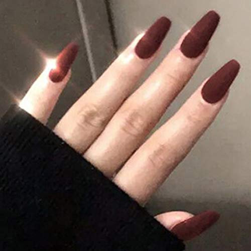 Brishow Coffin False Nails Matte Fake Nails Ballerina Acrylic Stick on Nails Artificial Full Cover False Nail Tips 24Pcs for Women and Girls (Brown)