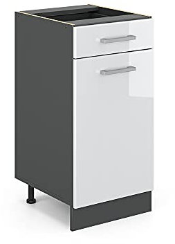 Vicco Küchenunterschrank R-Line, Weiß Hochglanz/Anthrazit, 40 cm ohne Arbeitsplatte