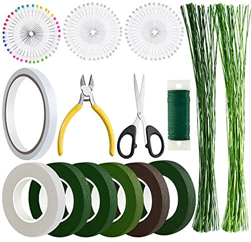 CHRORINE Floral Arrangement Tools Kit 6 Pcs Floral Tapes 26 Gauge Floral Wire 22 Guage Floral Stem Wire for Bouquet Stem Wrapping and Floral Crafts