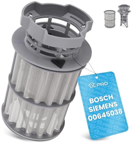 DL-pro Filter coarse sieve + micro filter for Bosch Siemens 00645038 645038 two-piece fine sieve dirt sieve for SuperSilence Logixx PerfectDry iQ300 dishwasher, Grey