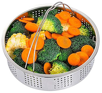 Dampfgarer Einsatz Topf, Schnellkochtopf Dampf Regal, Dämpfkorb Einsatz, Hohe Kapazität Edelstahl Topf Dämpfeinsatz mit Zwei Griffen für Gedämpfte Brötchen, Mais, Fisch, Knödel, Gemüse, Silber