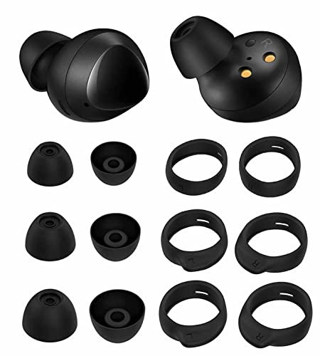 IiEXCEL 6 Pairs Ear Hooks Ear Tips Kit Set, Soft Silicone Rubber Comfortable Replacement for Galaxy Buds/Galaxy Buds+, Anti-Slip Fit in Case, S/M/L, Black