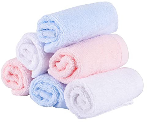 6 Pack Cotton Face Cloth, 20x20cm Flannel Face Cloths Facial Cleaning Cloth Washcloth Face Removing Towel Makeup Remover Wipes Face Flannels Muslin Cloths for Beauty Routine