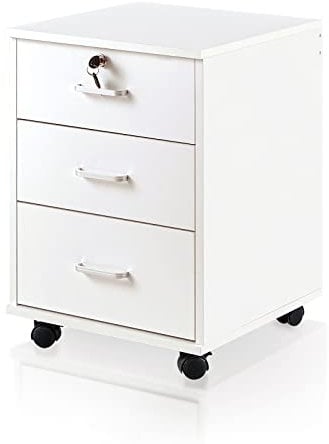 TUKAILAI Rollcontainer Abschließbar mit 3 Schubladen, Aktenschrank unter Schreibtisch, Büroschrank mit Rollen, Dokumente in DIN-A4, Legal, Letter-Format, Büromöbel, Büro,Weiß