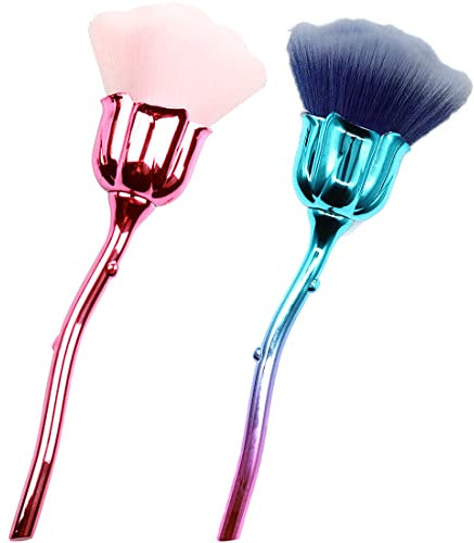 XEAOHESY Lot de 2 pinceaux de maquillage en forme de fleur de rose - Super grands pinceaux de maquillage kabuki pour poudre, cosmétiques, ongles, poudre libre, manucure (bleu/rose)