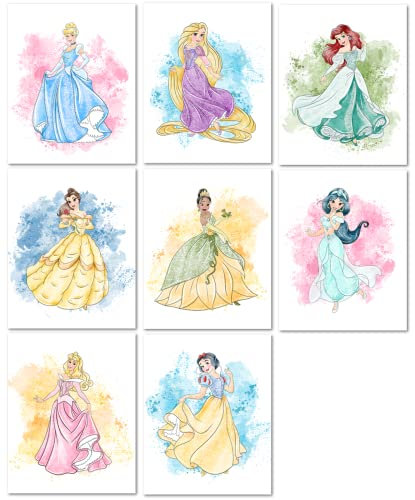 Nistio Prinzessin Kinderzimmer Wandkunstdrucke, Ariel Kinderzimmer Poster, Neugeborenes Geschenk, Aschenputtel Babyzimmer Dekor für Mädchen, Prinzessin Cinderella, Rapunzel, Arielle, Belle, Tiana,