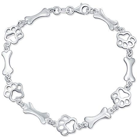 Bling Jewelry Schichtung Bester Freund Tier Multi Bff Haustier Liebhaber Hund Welpe Link Multi Charm Knochen & Pfotenabdruck Armband Für Frauen Teenager .925 Sterling Silber 7 Zoll