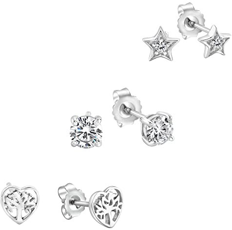 Zeeme Basic Damen Ohrstecker Set 6 teilig 925/- Sterling Silber 0,7cm Glänzend Zirkonia weiß 358220741R