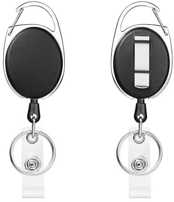 BOBOZHONG Assorted Pom Poms Badges rétractables,2pièces Retractable Porte Badge Enrouleur Porte Badge Tour de Cou Porte-clés Mousqueton avec Ressort Renforcé