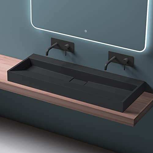 Mai & Mai Lavabo da Appoggio 120x46x11cm, Lavabo Bagno Sospeso Lavandino Bagno con Piletta di Scarico Colossum19 Lavabo da Minerale fuso, senza Foro per Rubinetteria, Antracite Opaco