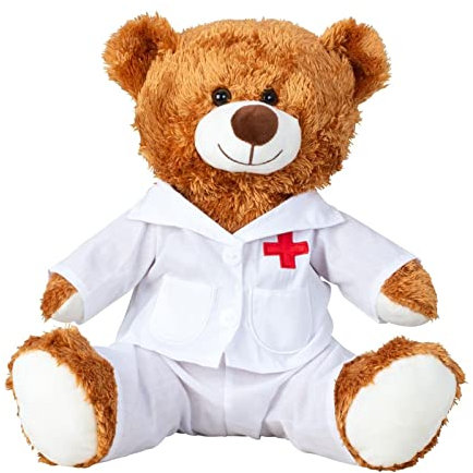 Geschenkestadl Teddybär Doktor 33 cm braun Arzt Kittel Krankenhaus Gute Besserung Genesung Kuschelbär Kuscheltier Bär Teddy