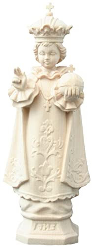 JS Garten Deko Heiligenfigur Prager Jesuskind Jesulein Natur Farben H 15 cm Holzfigur Holzstatue Statue aus Ahornholz Dolfi