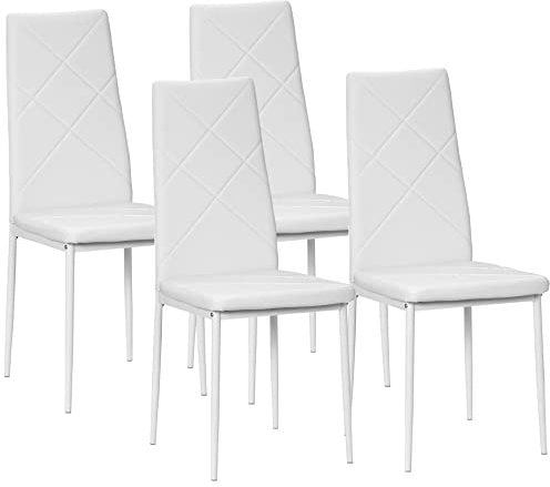 HOMCOM Juego de 4 Sillas de Comedor Nórdicas Sillas de Cocina Tapizadas de Piel Sintética con Patas de Acero Carga 120 kg para Salón 41x50x97 cm Blanco