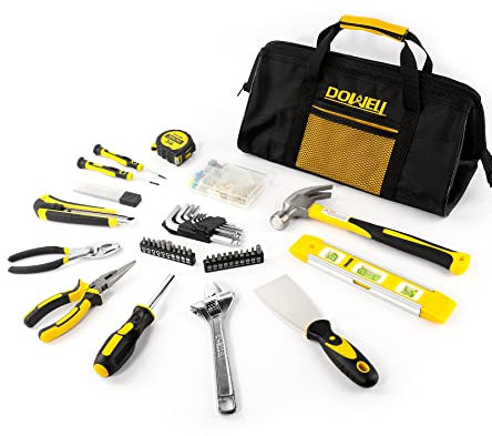 DOWELL 146PCS Homeowner Tool Set, Kit di attrezzi per la riparazione della casa con 14 pollici Wide Mouth Open Storage Tool Bag