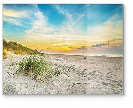 DEQORI Schneidebrett aus Glas | groß 40x30 cm | Motiv Baltischer Dünenstrand | Design Schneideplatte für Küche | Frühstücksbrett antibakteriell & rutschfest | Glasplatte & Servierplatte