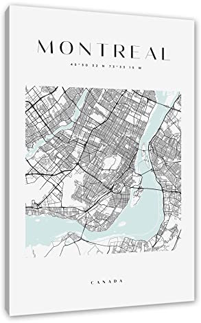 Pixxprint Stadtkarte Eckig - Montreal als, Größe: 100x70cm, Leinwandbild, fertig gespannt, Wandbild, Dekoration, Kunstdruck, kein Poster