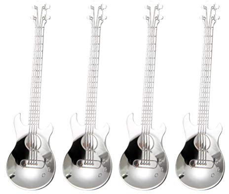 Lot de 4 Cuillères à café pour Guitare, Mini Cuillères à café en Forme de Guitare en Acier Inoxydable