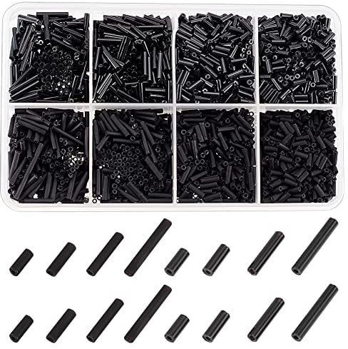 arricraft 1980 Pcs Glass Tube Beads - 4 Sizes, Black Long & Small Seed Spacer, Craft Loose Beads for DIY Bracelet Necklaces