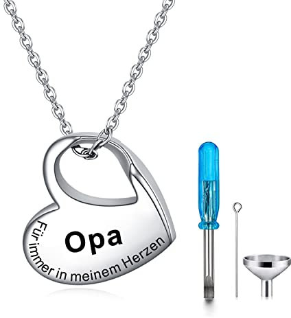 YOTHIWAD Herz Urne Halskette für Asche,Urne Kette mit Gravur für Immer in Meinem Herzen Edelstahl Asche Schmuck Memorial Anhänger für geliebte Menschen mit Füllung Kit(Opa)