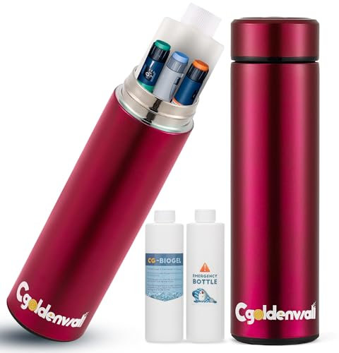 CGOLDENWALL Insulina 60H Nevera de viaje para 2-8°C Aislada Caja compacta portátil para medicación diabética aprobada por la TSA con 2 bolsas de hielo (granate)